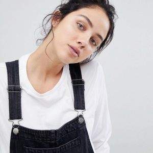 Washed Black Denim Overalls